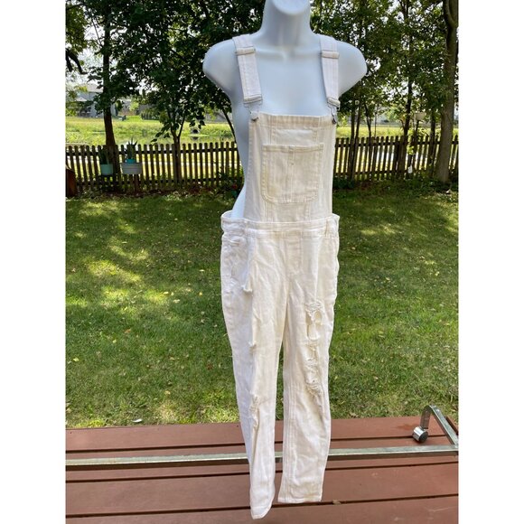 Dollhouse Womens White Distressed Overalls Size 9 - Picture 1 of 11
